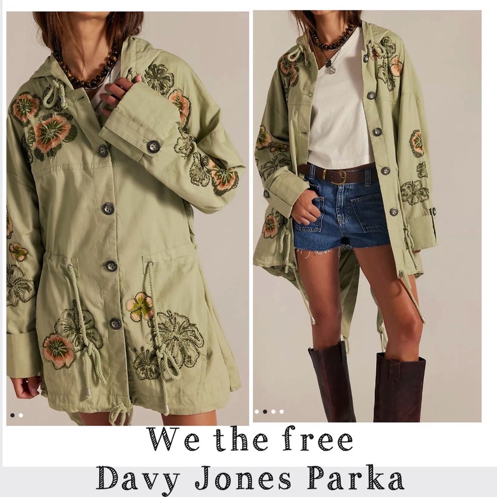 Free People Davy Jones  Floral Embroidered Parka